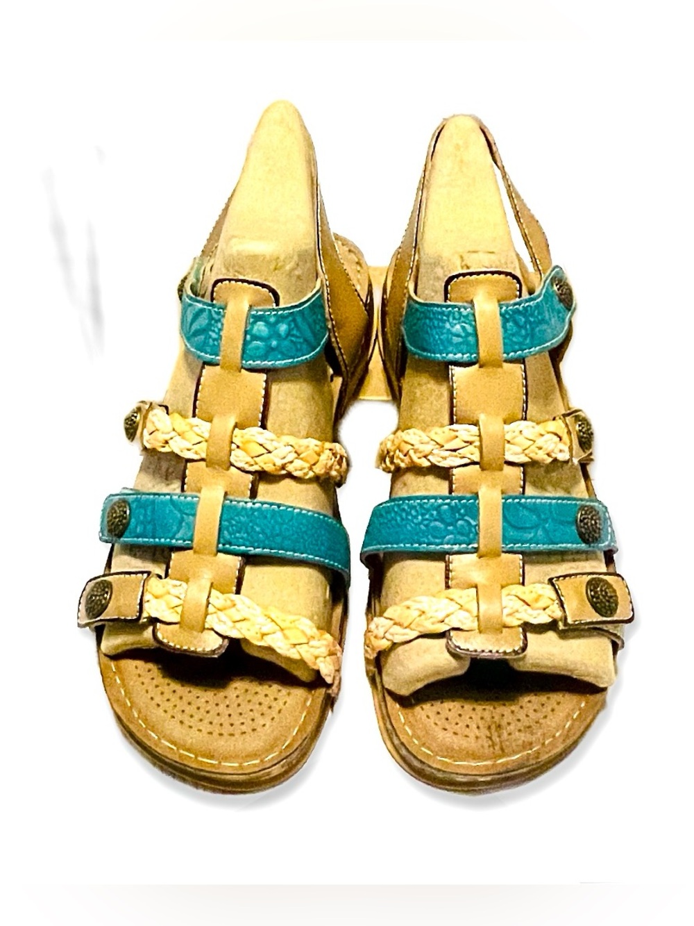 Spring Step L'Artiste Delila Turquoise and Tan Women's Sandals sz 42/11